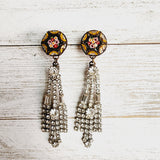 Micro Mosaic + Rhinestone Earrings - Dainty Floral