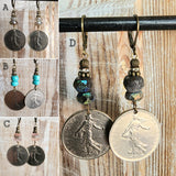 French Franc + Labradorite or Turquoise Earrings