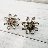 Vintage Rhinestone Flower Stud Earrings