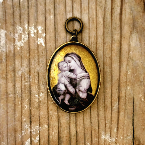 Blessed Mother + Baby Jesus Oval Pendant
