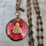 Mary and Sacred Heart Domed Glass Pendant