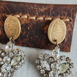 Vintage Crown Rhinestone + Victorian Cufflink Earrings