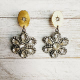 Victorian Cufflink+ Vintage Floral Rhinestone Earrings
