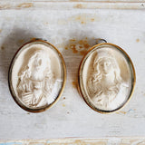 Antique Jesus + Mary French Meerschaum Carvings