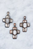 SALE Pewter Cross Pendant with French Religious Medal